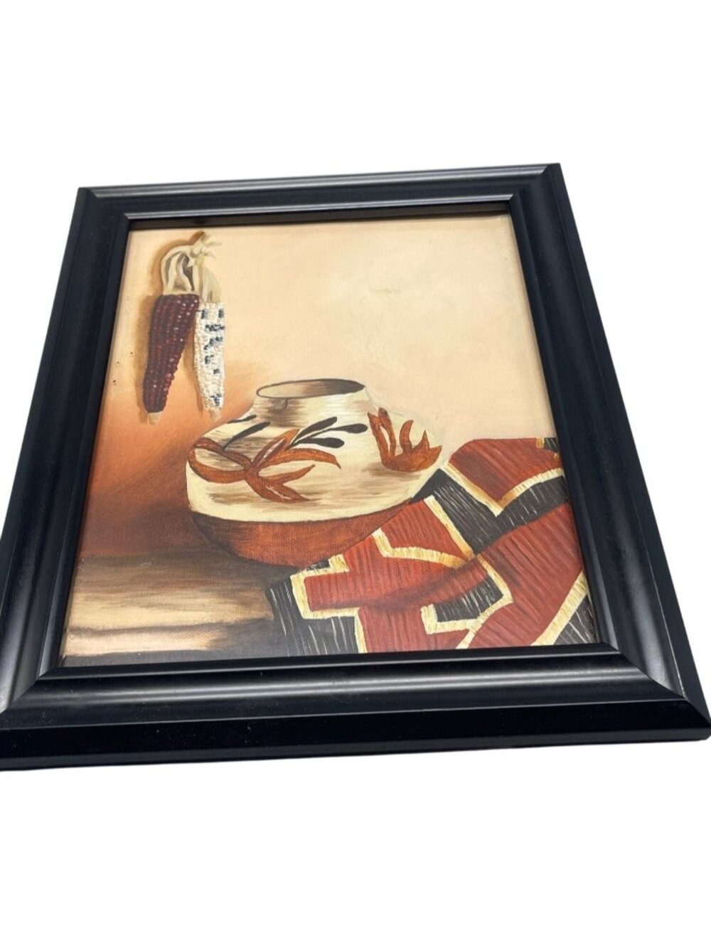 southwestern black framed wall art work print S. Brooks orange corn basket 10x12